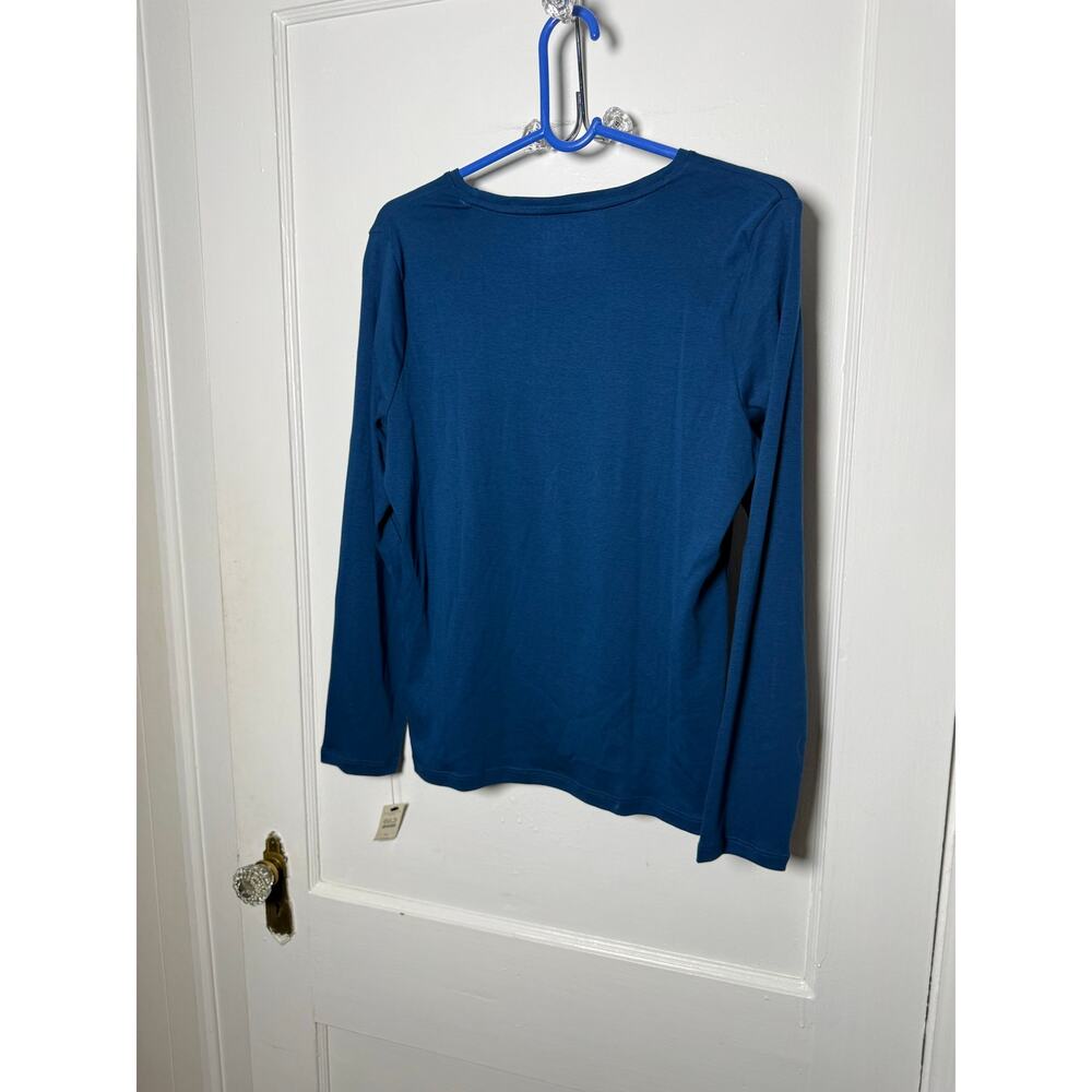 talbots long sleeve blue crewneck t-shirt large petite new with tags pima cotton - Picture 4 of 4
